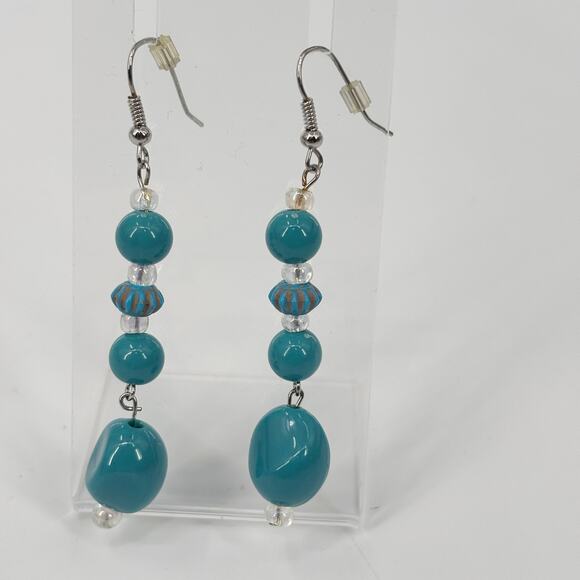 Lot of 5 Pairs of Earrings, Silver-Toned, Drop, Dangle, and Hand-Painted Designs - Picture 4 of 11